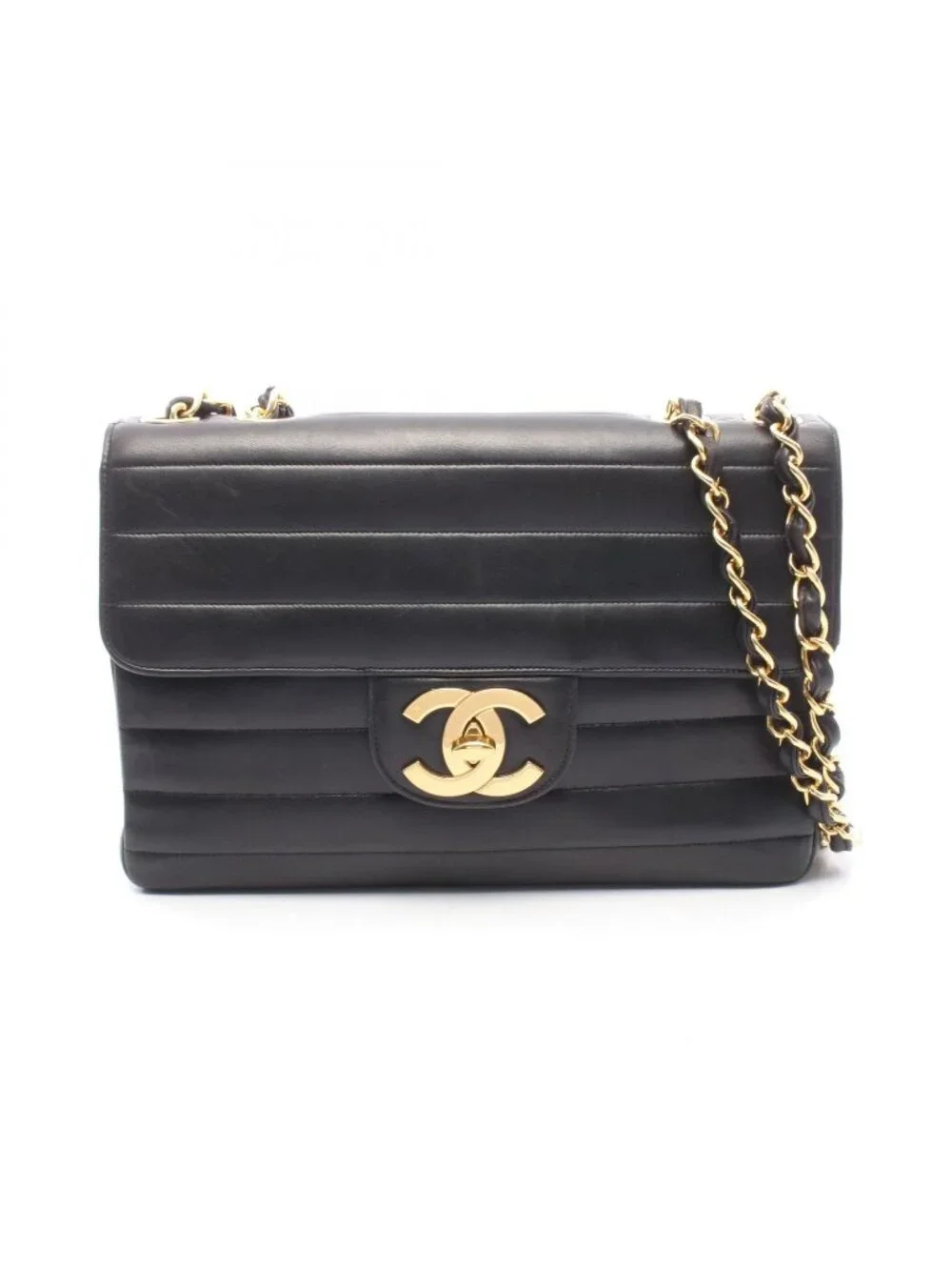 Chanel Shoulder Bag Mademoiselle Big CC Logo Single Flap Black Lambskin Chain